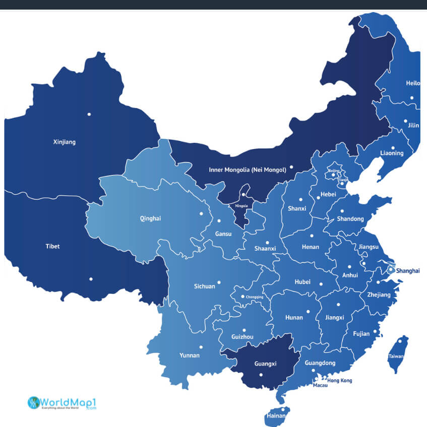 China States Map with Taiwan